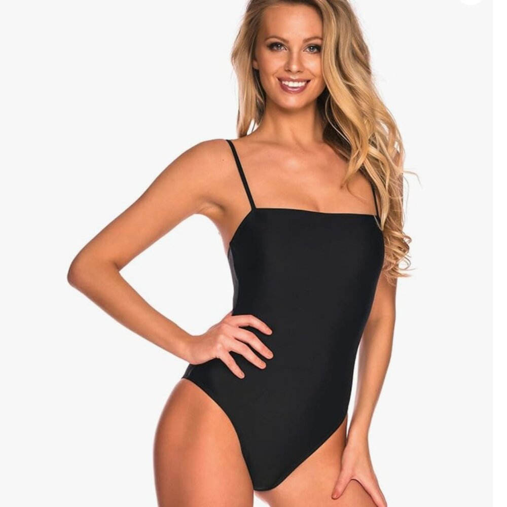 RELLECIGA Women's Bandeau One Piece Swimsuit Black Medium